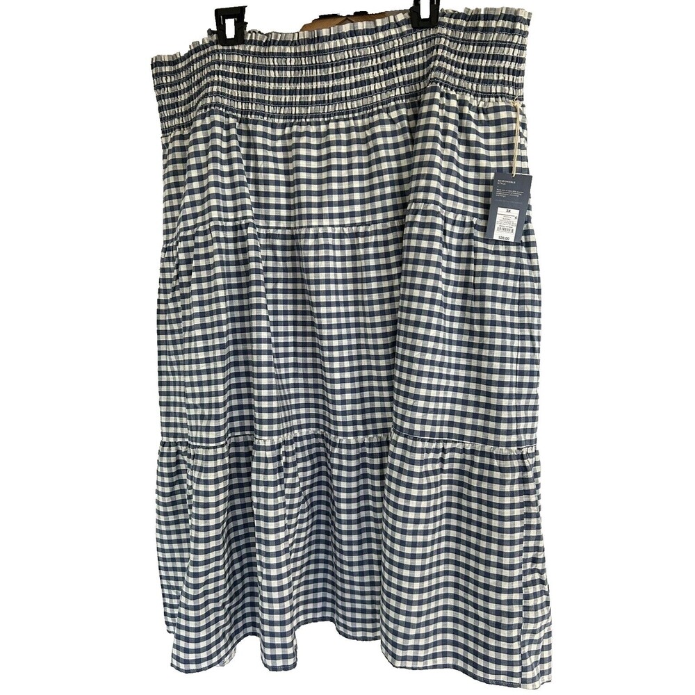 Universal Thread Women's Plus 3X Blue Plaid Tiered Maxi Skirt Elastic Waist NWT